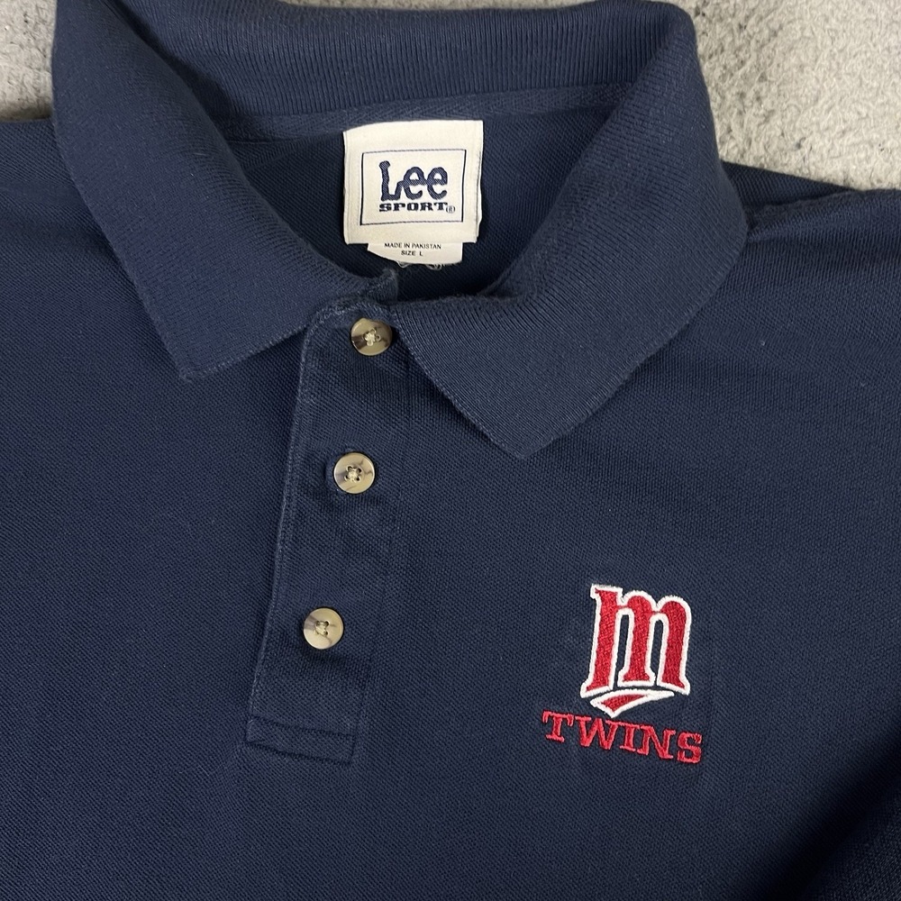 Vintage Lee Sport MINNESOTA TWINS Blue Polo SHIRT 1/4 Button SIZE L